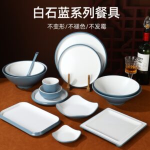 密胺批发碗盘套装商用餐厅摆台四件套碗杯勺盘子塑料碟子仿瓷餐具