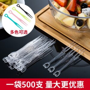 一次性水果叉家用独立装叉子塑料水果签透明创意爱心叉商超酒吧批