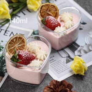 爱心慕斯杯一次性透明布丁杯140ml带盖塑料甜品台提拉米苏杯餐厅