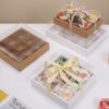 牛皮纸九宫格野餐盒12粒火锅外卖打包盒纸杯蛋糕盒子 透明加厚