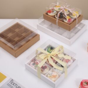 牛皮纸九宫格野餐盒12粒火锅外卖打包盒纸杯蛋糕盒子 透明加厚